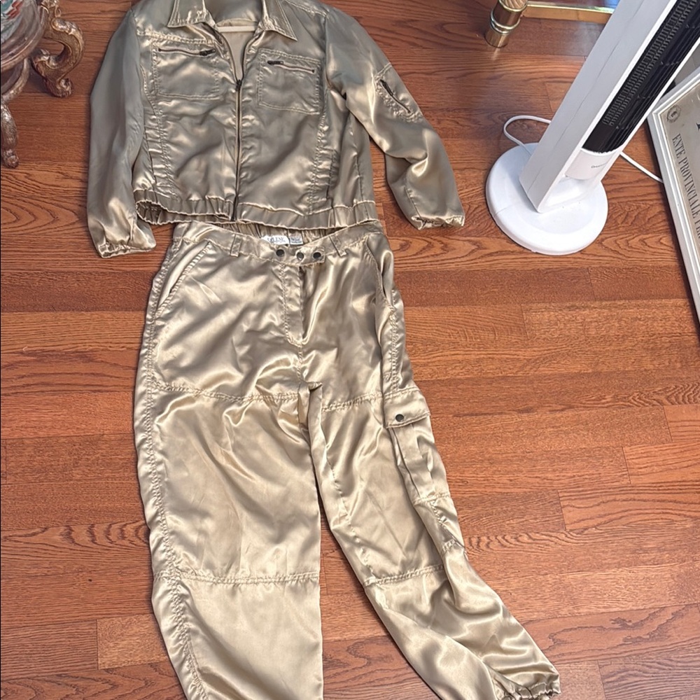 Gold Satin Women's Jumpsuit Vintage Selene Sport large
